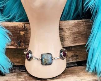 Pink Rubellite With Fiery Labradorite Bracelet Tested