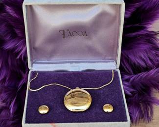 Vintage Tacoa Locket Necklace Earrings 