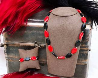 Black Red Necklace  Matching Bracelet 