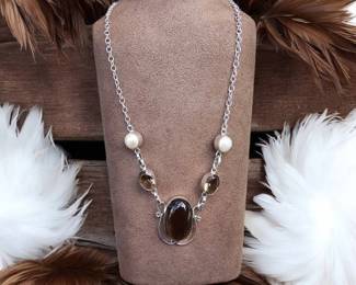 Smoky Topaz Onyx Necklace  Tested 