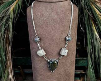 Fiery Labradorite Rainbow Calsilica Necklace  Tested