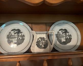 Collectible black and white plates and pitcher 