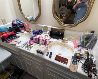 Brushed, combs, makeup, curlers, pocket books, cosmetic bags, lip sticks, hair ties, clutches and so much more. 