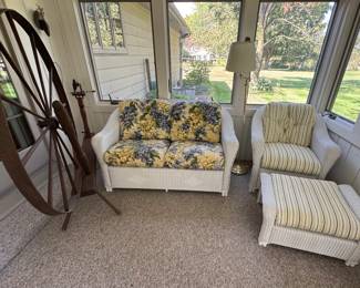 Wicker Love seat.  Wicker Chair and Foot stool