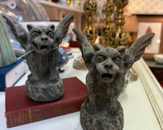 Vintage gargoyle cement book ends