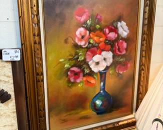 beautiful framed floral oil painting