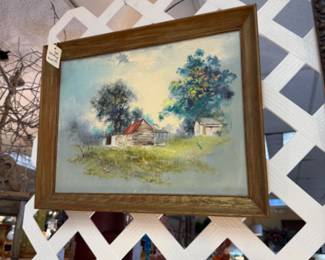 Framed oil of farmhouse scene