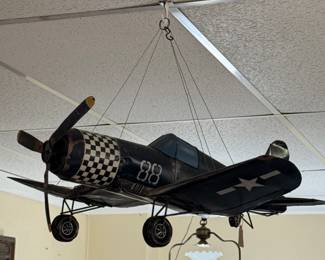 Large Vintage Metal Airplane Model Decor