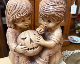 Vintage Fannykins Boy and Girl figurine Carving Pumpkin