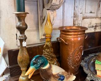 brass copper vase, vintage duck vase, candlesticks