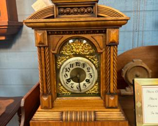 Antique Junghans German Bracket Gold Washed Cherub dial 8 day time and strike circa 1880