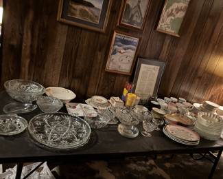 Vintage and antique glassware, cups, glasses, China sets, miscellaneous dishes