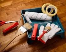 House Painting Gear: trays, rollers, brushes, tarps
