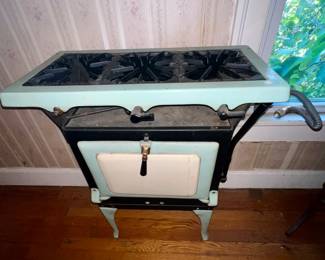Vintage turquoise, black, white stove
