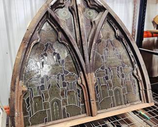 Reclaimed Gothic style stained glass . The following photos are with light behind them. We have 2 of these sold separately 