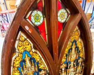Reclaimed Gothic style stained glass . The following photos are with light behind them. We have 2 of these sold separately 