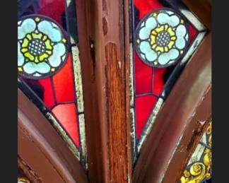 Reclaimed Gothic style stained glass . The following photos are with light behind them. We have 2 of these sold separately 