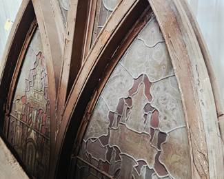 Reclaimed Gothic style stained glass . The following photos are with light behind them. We have 2 of these sold separately 