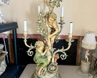 L&F MOREAU Hand Painted Spelter 5 Light Table Lamp
