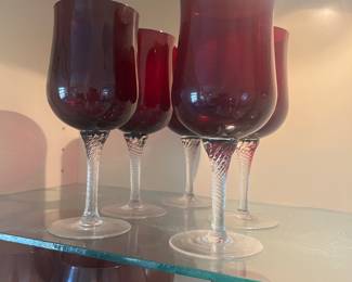 COLONY SATURN RED TWIST STEM HAND BLOWN