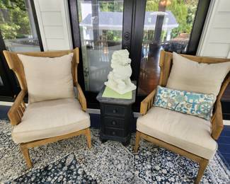 Pair of Wood Wingback Style Accent Chairs