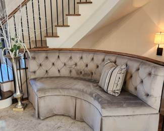 Velvet Curved Settee with Tufted Back