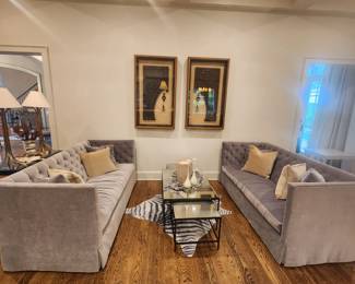 Pair of Lee Industries Velvet Sofas 