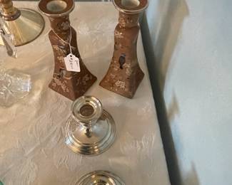 Weighted sterling candle holders and pair of other candle holders