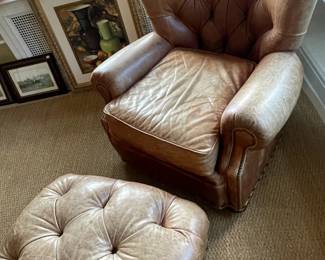 Club chair with matching deep tufted ottoman