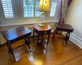 Lyre side tables and square side table Waterford table lamp