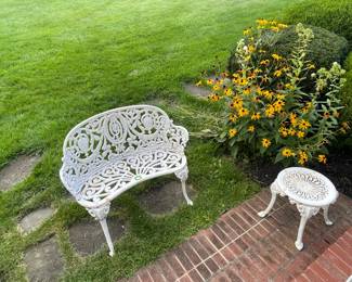 Iron bench and small table