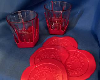 Maker's Mark glassware and coasters