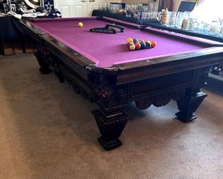 Stunning Pool Table by Goldenwest Billiard Mfg. Legend Series "King David" 8ft standard in Old World Maple, drop pockets, large square legs.