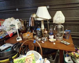 Antique Table. Lamps. Lanterns. 
