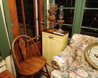Wood Waste Bin. Chair. Loveseat. Mirror. 