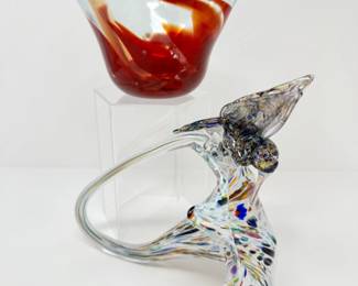 26 HandBlownArtGlassHummingbirdFlowerSculptureRedSwirlBowl