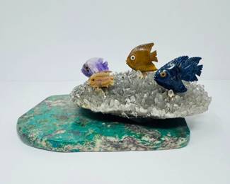 48 Large10GemstoneFishSculptureonCrystalCoralLikeStoneBase
