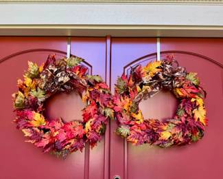 73 Pairof22FallMapleLeafWreathswRibbonBows