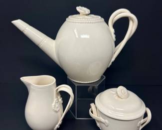 2 HartleyGreensLeedsPotteryCreamwareTeapotSetSigned