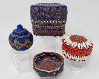 59 HandcraftedBasketsFolkAsianStylewColorfulBeadPatterns