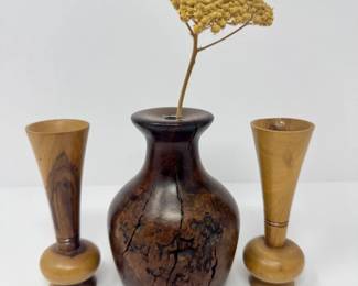 37 SignedBurlwoodVasew2SmallTurnedWoodVases