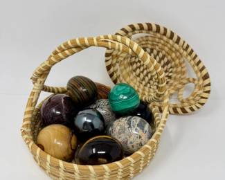62 PolishedStoneWoodDecorativeEggsMixedGemsJasperGranite