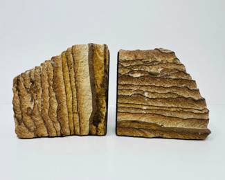 30 PairofNaturalBeigeSandstoneBookendswWavyLayeredStriations