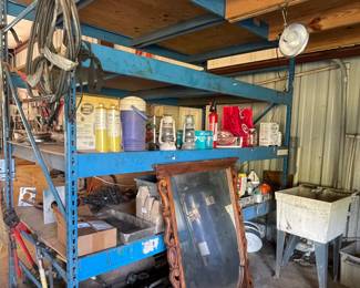 ANTIQUE MIRROR, LANTERNS, SCRAP IRON