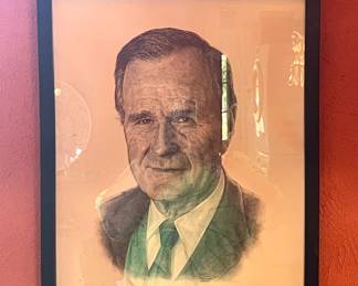 GEORGE HW BUSH FRAMED DRAWING BY LOCAL ARTIST GARY GIUFFRE