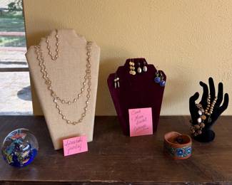 SWAROVSKI JEWELRY, COACH & HENRI BENDEL EARRINGS, VINAGE ART GLASS PAPERWEIGHT