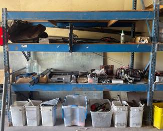 HEAVY BLUE SHELVES, TOOLS, FARM SUPPLIES