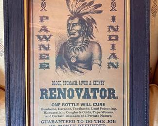 FRAMED PAWNEE INDIAN MEDICINE ADVERTISEMENT