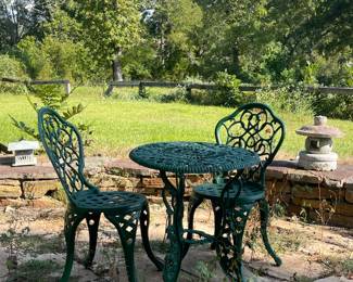 WROUGHT IRON TABLE AND 2 CHAIRS