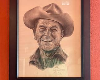 RONALD REAGAN FRAMED DRAWING BY LOCAL ARTIST GARY GIUFFRE